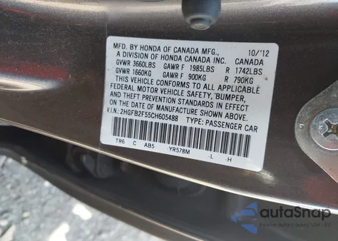 2012 Honda Civic Lx from USA, damaged, VIN 2HGFB2F55CH605488